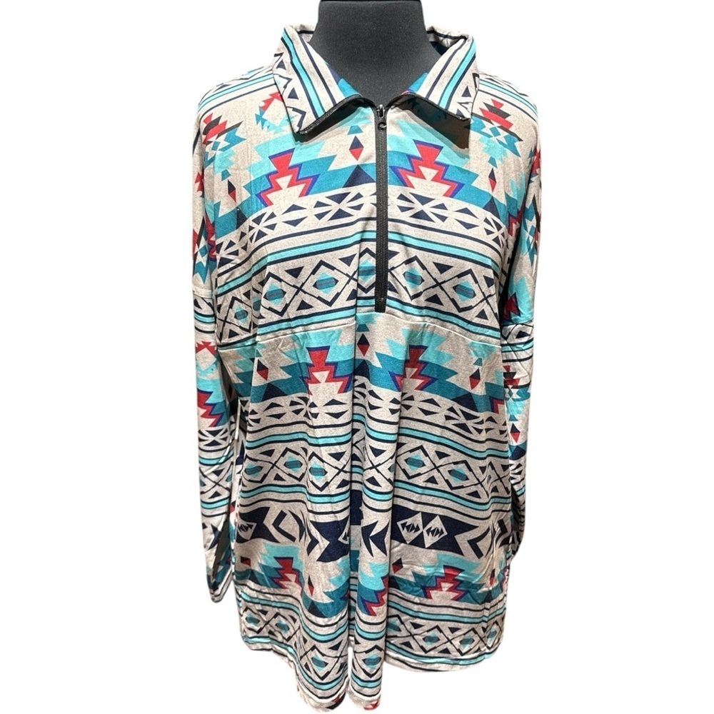 NWT Southern Stitch Plus Size Aztec Zip Collared Western Top XXL